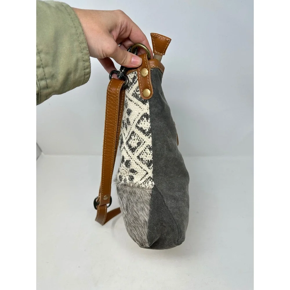 Myra Bag Mixed Material Fur Canvas Leather Upcycled Crossbody